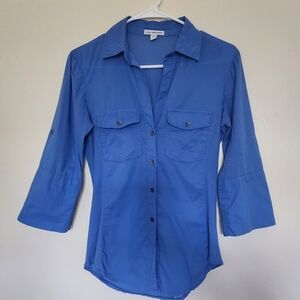 James Perse Standar Contrast Ribbed Surplus Shirt blue Size Small